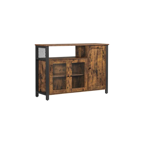 Buffet Vitré Meuble de Rangement avec Placard 3 Portes Style Industriel Marron Rustique et Noir
