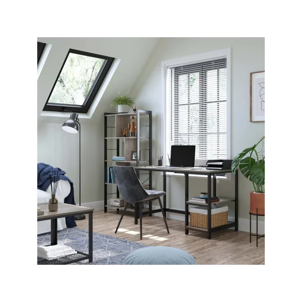 Bureau 120 cm Grège Bureau Informatique industriel Table d'Etude, Avec Etagère à 2 niveaux