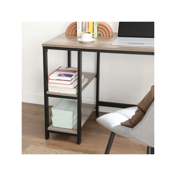 Bureau 120 cm Grège Bureau Informatique industriel Table d'Etude, Avec Etagère à 2 niveaux