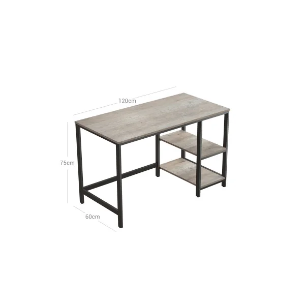 Bureau 120 cm Grège Bureau Informatique industriel Table d'Etude, Avec Etagère à 2 niveaux