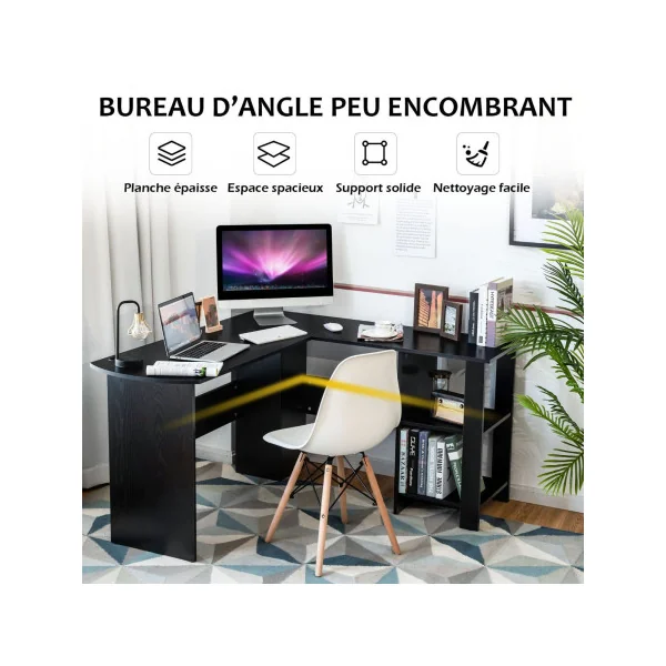 Bureau Angle Noir avec Rangement Bureau d'Angle avec Étagères de Rangement Bureau en L