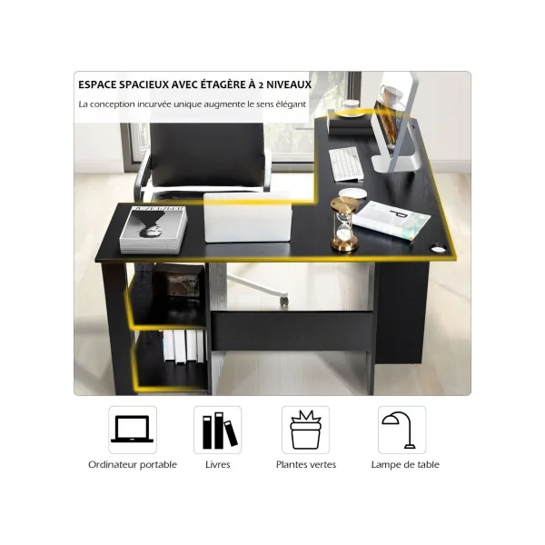Bureau Angle Noir avec Rangement Bureau d'Angle avec Étagères de Rangement Bureau en L
