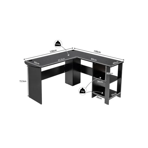 Bureau Angle Noir avec Rangement Bureau d'Angle avec Étagères de Rangement Bureau en L