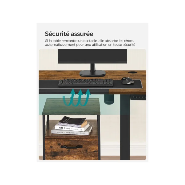 Bureau Assis Debout Electrique 120 cm Rustique Table Réglable en Hauteur Mémoire 4 Hauteurs Cadre Acier Noir