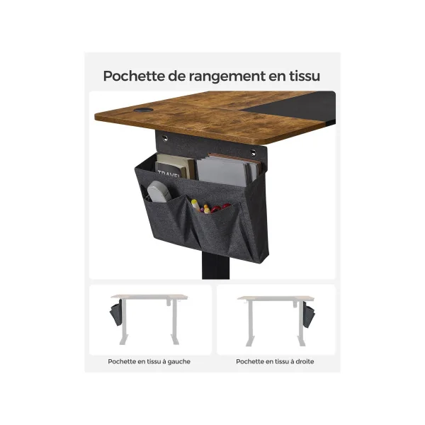 Bureau Assis Debout Electrique 120 cm Rustique Table Réglable en Hauteur Mémoire 4 Hauteurs Cadre Acier Noir