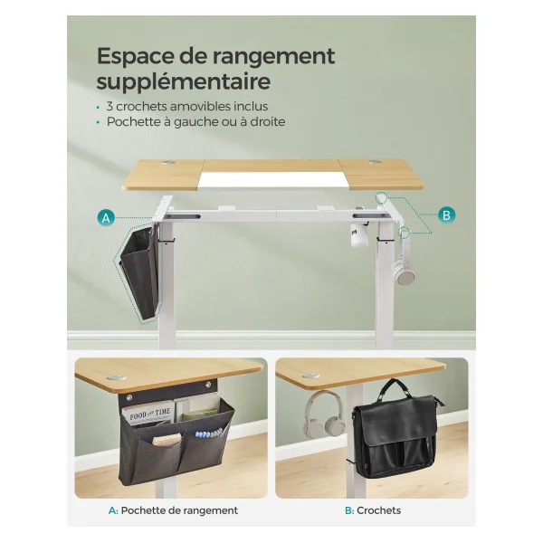 Bureau Assis Debout Electrique Jaune Pastel et Blanc Table Réglable en Hauteur