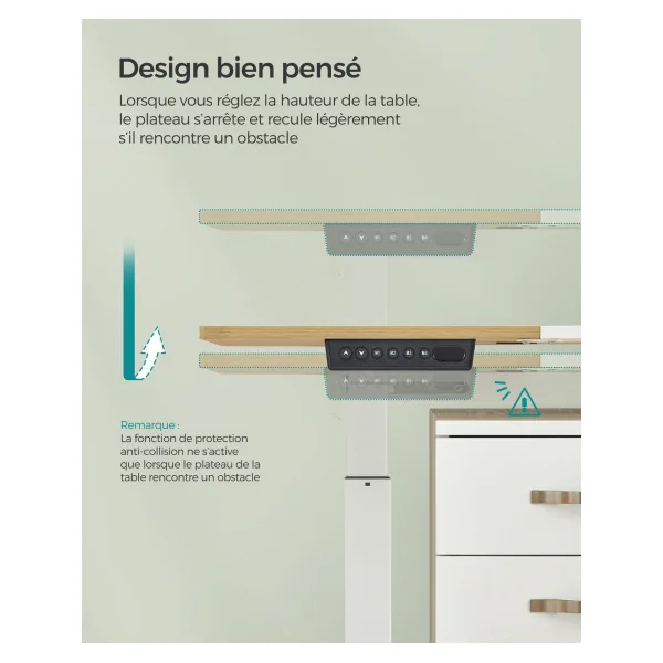 Bureau Assis Debout Electrique Jaune Pastel et Blanc Table Réglable en Hauteur