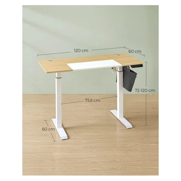 Bureau Assis Debout Electrique Jaune Pastel et Blanc Table Réglable en Hauteur