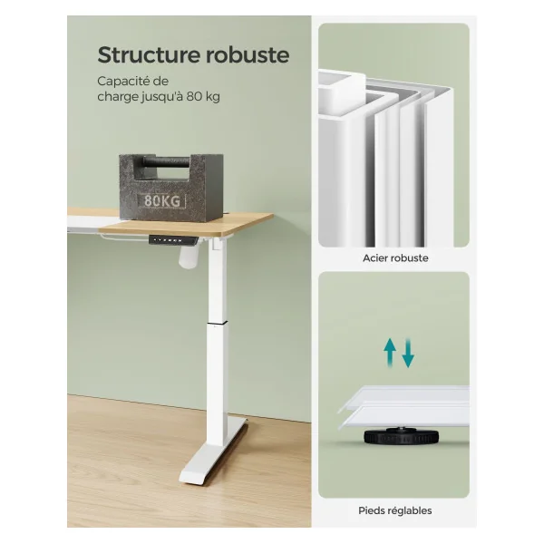 Bureau Assis Debout Electrique Jaune Pastel et Blanc Table Réglable en Hauteur