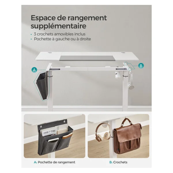 Bureau Assis Debout Électrique Élégant Blanc et Gris Tourterelle