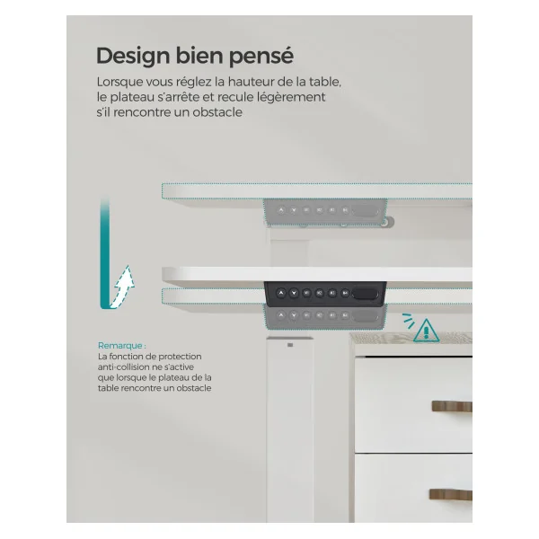 Bureau Assis Debout Électrique Élégant Blanc et Gris Tourterelle