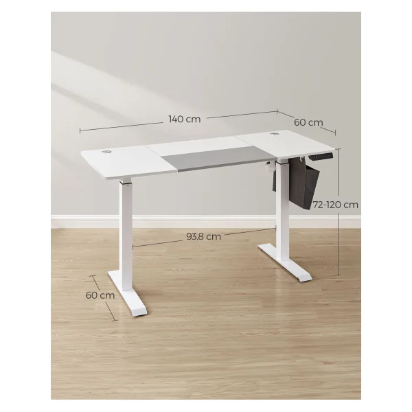 Bureau Assis Debout Électrique Élégant Blanc et Gris Tourterelle