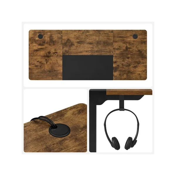 Bureau Assis-debout 140 cm Électrique Table Réglable avec Mémoire 4 Hauteurs Marron Rustique Noir
