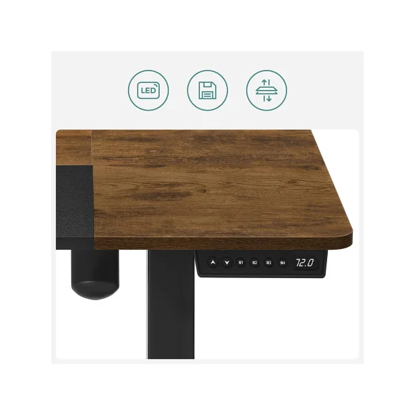 Bureau Assis-debout 140 cm Électrique Table Réglable avec Mémoire 4 Hauteurs Marron Rustique Noir
