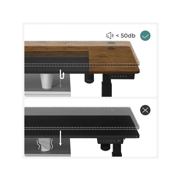 Bureau Assis-debout 140 cm Électrique Table Réglable avec Mémoire 4 Hauteurs Marron Rustique Noir