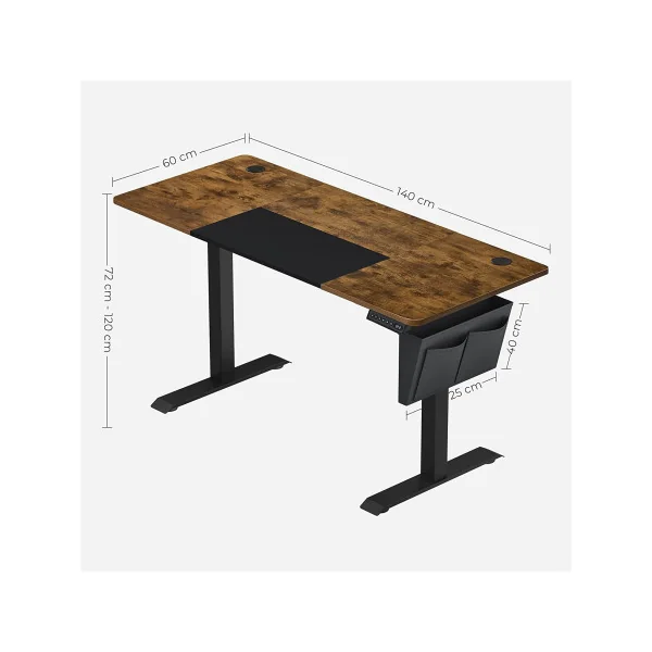 Bureau Assis-debout 140 cm Électrique Table Réglable avec Mémoire 4 Hauteurs Marron Rustique Noir