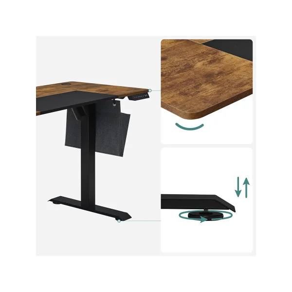 Bureau Assis-debout 140 cm Électrique Table Réglable avec Mémoire 4 Hauteurs Marron Rustique Noir
