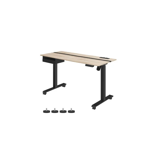 Bureau Assis-Debout Électrique 60x140 cm Réglable en Hauteur Fonction Mémoire de 4 Hauteurs Grège et Noir