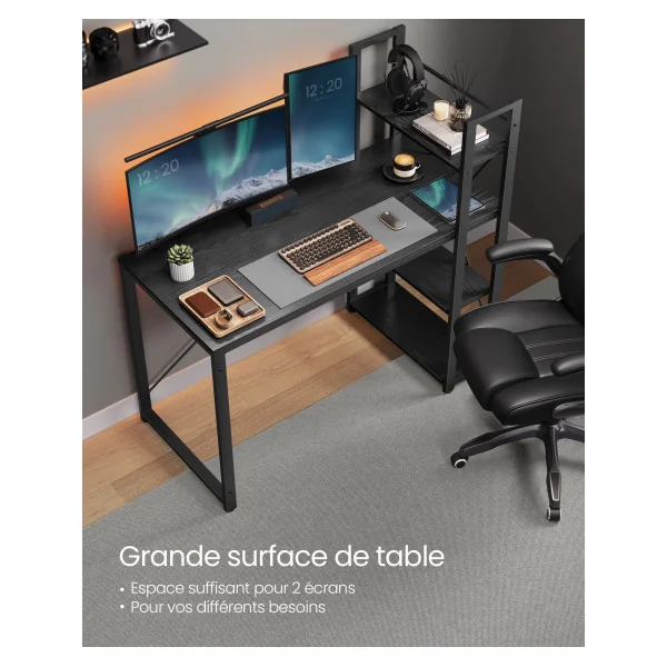 Bureau avec Etagères Noir Boisé Bureau Informatique Table d'ordinateur avec Etagères à Gauche ou à Droite Style Industriel