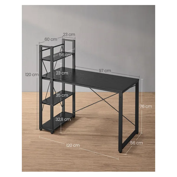 Bureau avec Etagères Noir Boisé Bureau Informatique Table d'ordinateur avec Etagères à Gauche ou à Droite Style Industriel