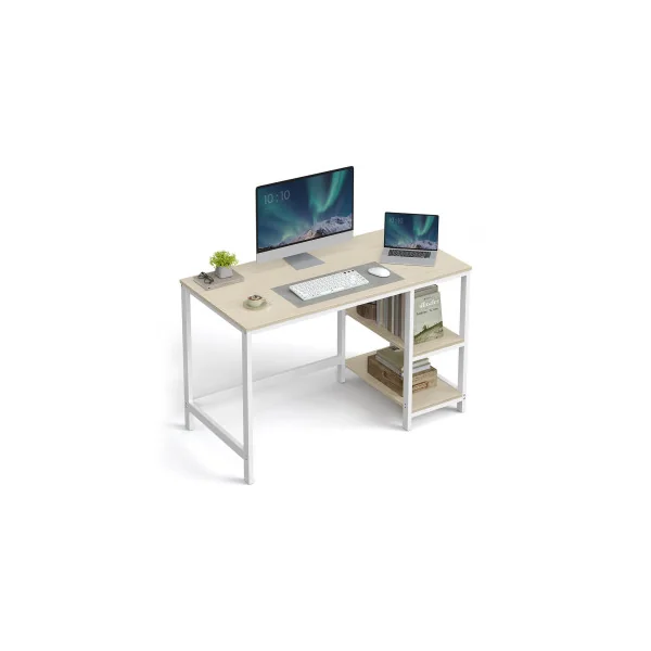 Bureau avec Rangement Beige et Blanc 120x60 cm Bureau Informatique Industriel Table de Travail
