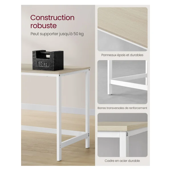 Bureau avec Rangement Beige et Blanc 120x60 cm Bureau Informatique Industriel Table de Travail
