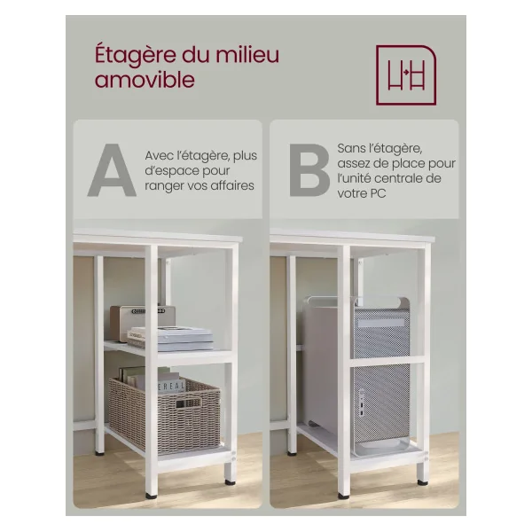 Bureau avec Rangement en L Blanc Bureau d'Angle en L Poste de Travail avec Étagères
