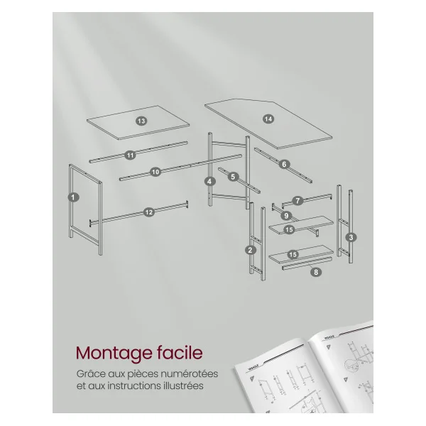 Bureau avec Rangement en L Blanc Bureau d'Angle en L Poste de Travail avec Étagères
