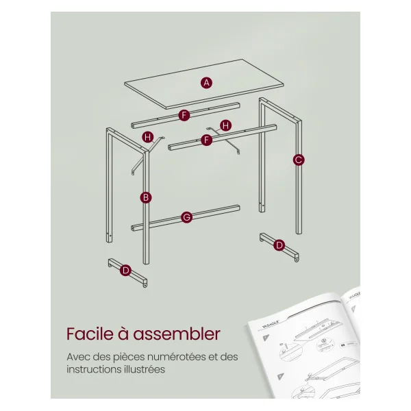 Bureau Blanc 120 x 60 x 76 cm Cadre en Métal Table Travail Epurée