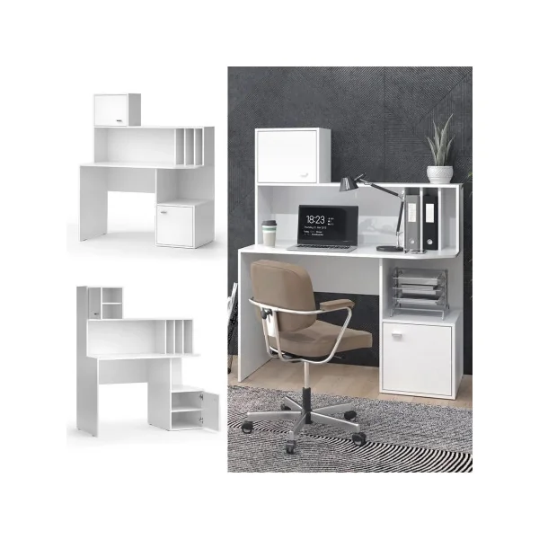Bureau Blanc 2 Portes avec Rangement Bureau de Travail