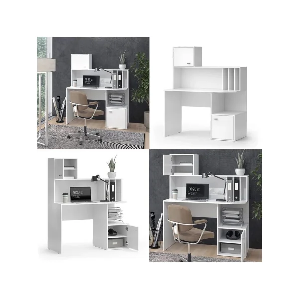 Bureau Blanc 2 Portes avec Rangement Bureau de Travail