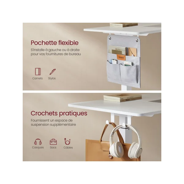 Bureau Blanc Assis-Debout Électrique Réglable 60 x 140 x (72-120) cm
