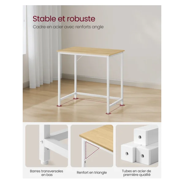 Bureau Blanc et Chêne 80 x 50 x 75 cm Table de Travail Industriel Bureau Informatique