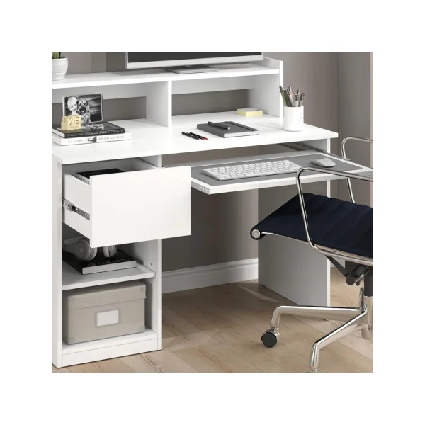 Bureau Blanc Spacieux avec 1 Tiroir Bureau de Travail avec Rangements