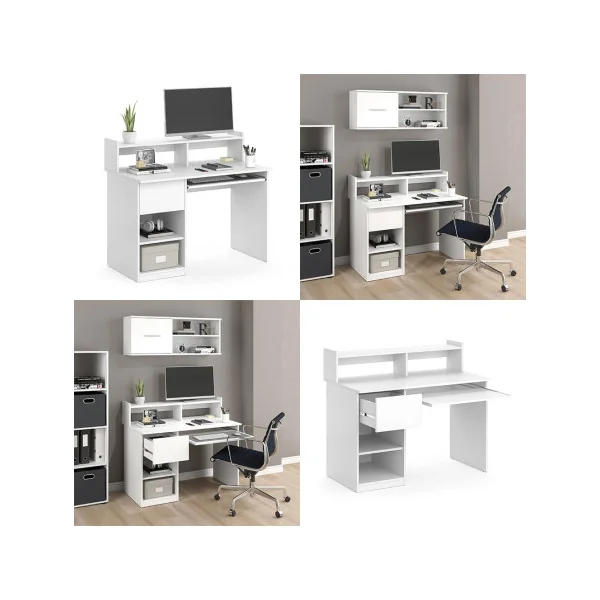 Bureau Blanc Spacieux avec 1 Tiroir Bureau de Travail avec Rangements