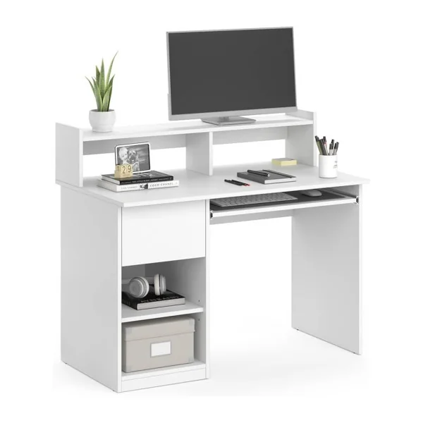 Bureau Blanc Spacieux avec 1 Tiroir Bureau de Travail avec Rangements