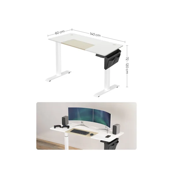 Bureau Blanc Électrique Réglable en Hauteur Bureau Assis Debout