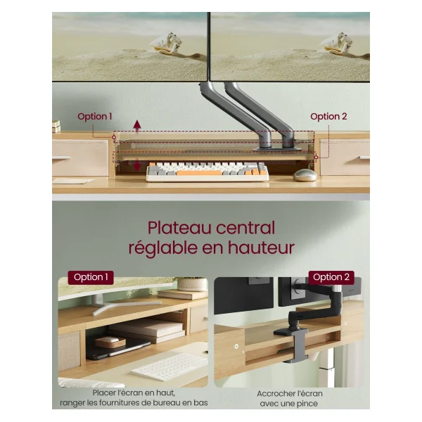 Bureau Chêne et Blanc Electrique Réglable en Hauteur 140x60x(72-120) cm