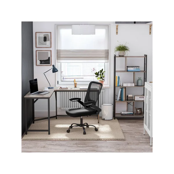 Bureau d’Angle Grège et Noir Table en Forme de L Bureau à Domicile Gain d'Espace Style Industriel