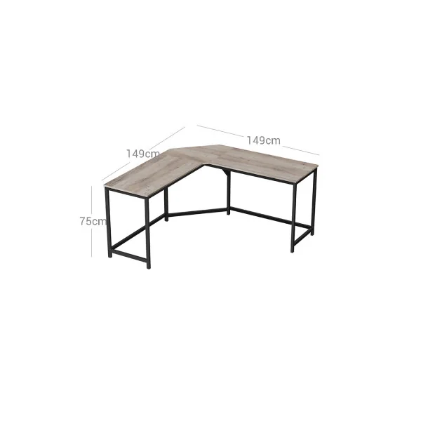 Bureau d’Angle Grège et Noir Table en Forme de L Bureau à Domicile Gain d'Espace Style Industriel