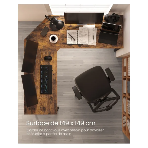 Bureau d'Angle Industriel Brun Vintage Noir Bureau de Travail Table de Travail
