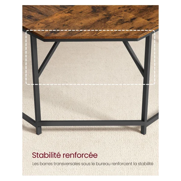 Bureau d'Angle Industriel Brun Vintage Noir Bureau de Travail Table de Travail