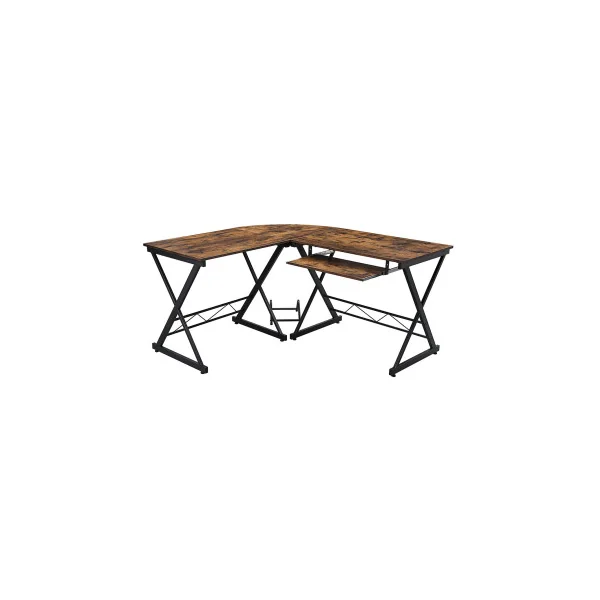 Bureau d'Angle Industriel Bureau en L Marron Rustique Table Informatique Travail Ordinateur