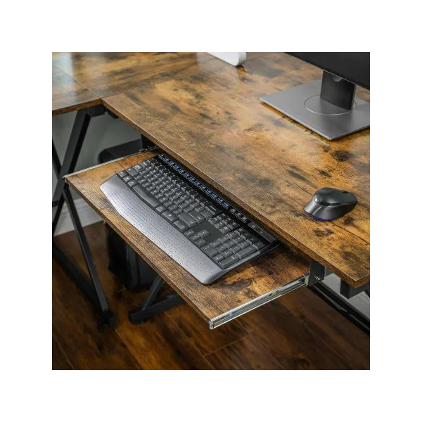 Bureau d'Angle Industriel Bureau en L Marron Rustique Table Informatique Travail Ordinateur