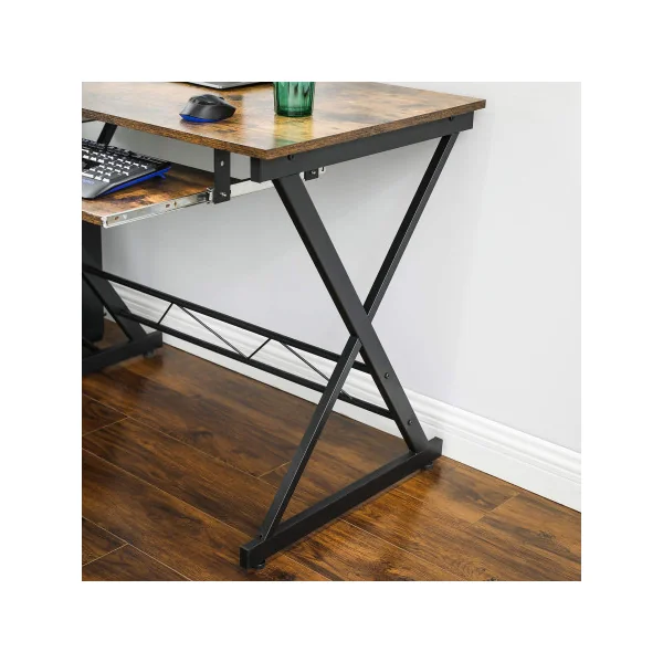 Bureau d'Angle Industriel Bureau en L Marron Rustique Table Informatique Travail Ordinateur