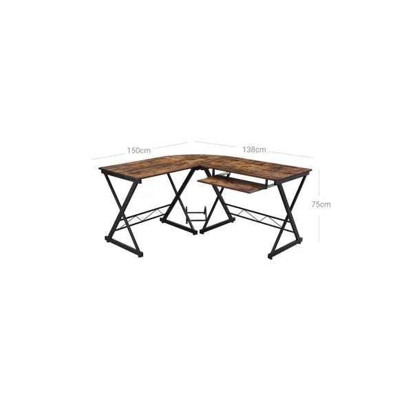 Bureau d'Angle Industriel Bureau en L Marron Rustique Table Informatique Travail Ordinateur