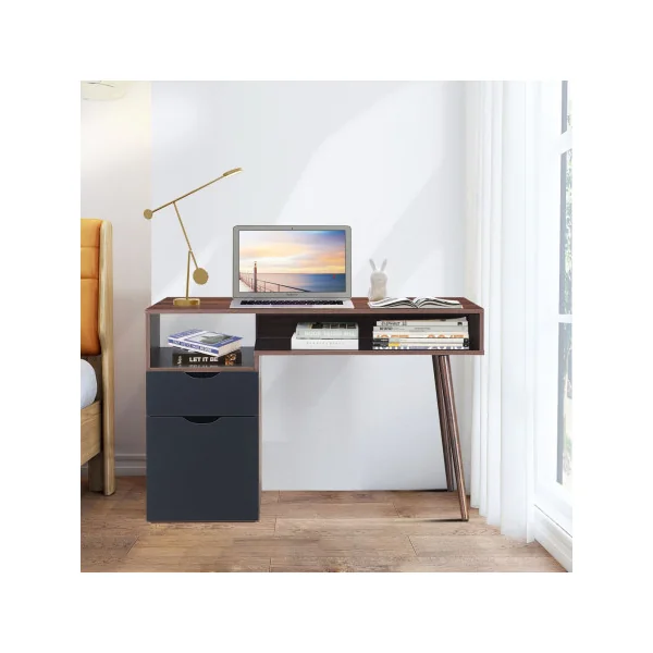Bureau d'Ordinateur Bureau Informatique avec Placard à Porte et Tiroir Table d'Ordinateur de Style Moderne Marron Rustique