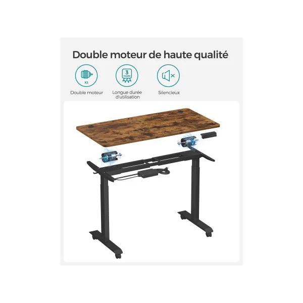 Bureau Electrique 140x70 cm Industriel Réglable en Hauteur Bureau Assis-Debout Fonction Mémoire