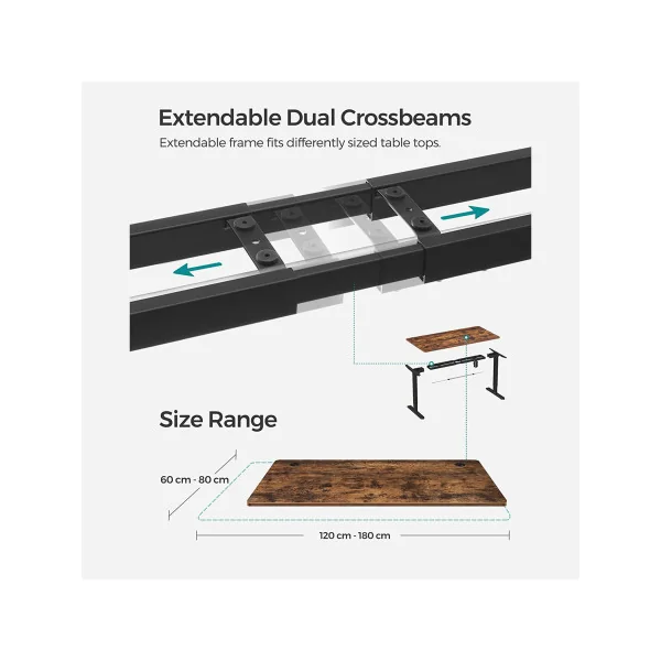 Bureau Electrique Assis-Debout 140 cm Réglable en Hauteur Marron rustique et Noir