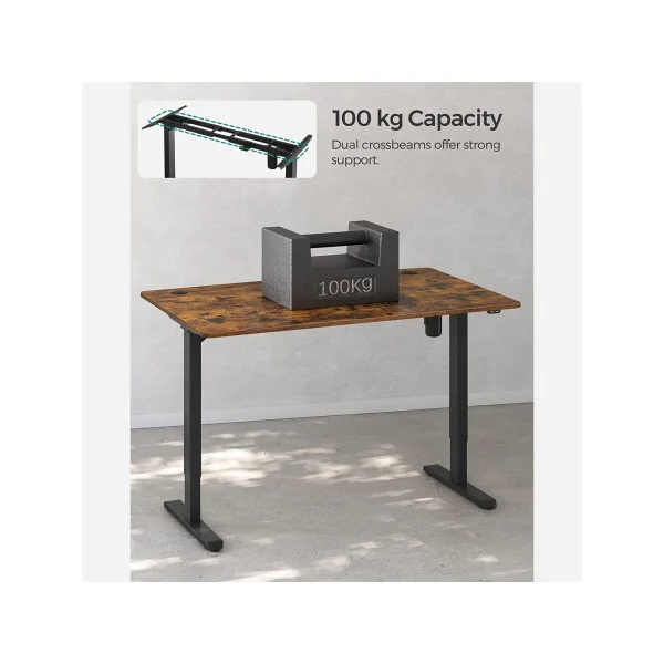 Bureau Electrique Assis-Debout 140 cm Réglable en Hauteur Marron rustique et Noir